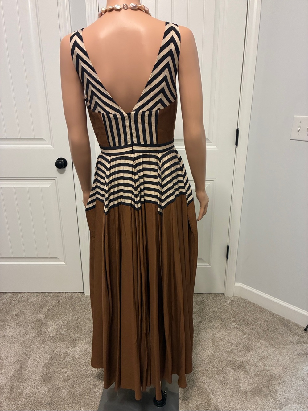ANTONIO MELANI Black and Brown Striped V-Neck Maxi Dress - Picture 4 of 11